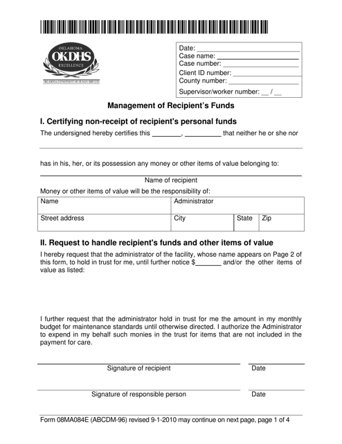 Form 08MA084E (ABCDM-96) Management of Recipient's Funds - Oklahoma