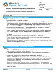 Formulario 08MP003S (FSS-1-B) Derechos, Responsabilidades Y Firma Para Beneficios - Oklahoma (Spanish)