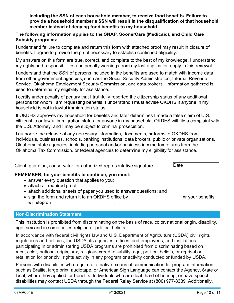 Form 08MP004E (FSS-BR-1) Renew My Benefits - Oklahoma, Page 10