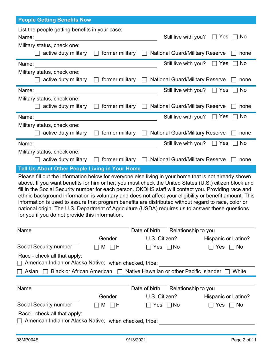 Form 08MP004E (FSS-BR-1) Renew My Benefits - Oklahoma, Page 2