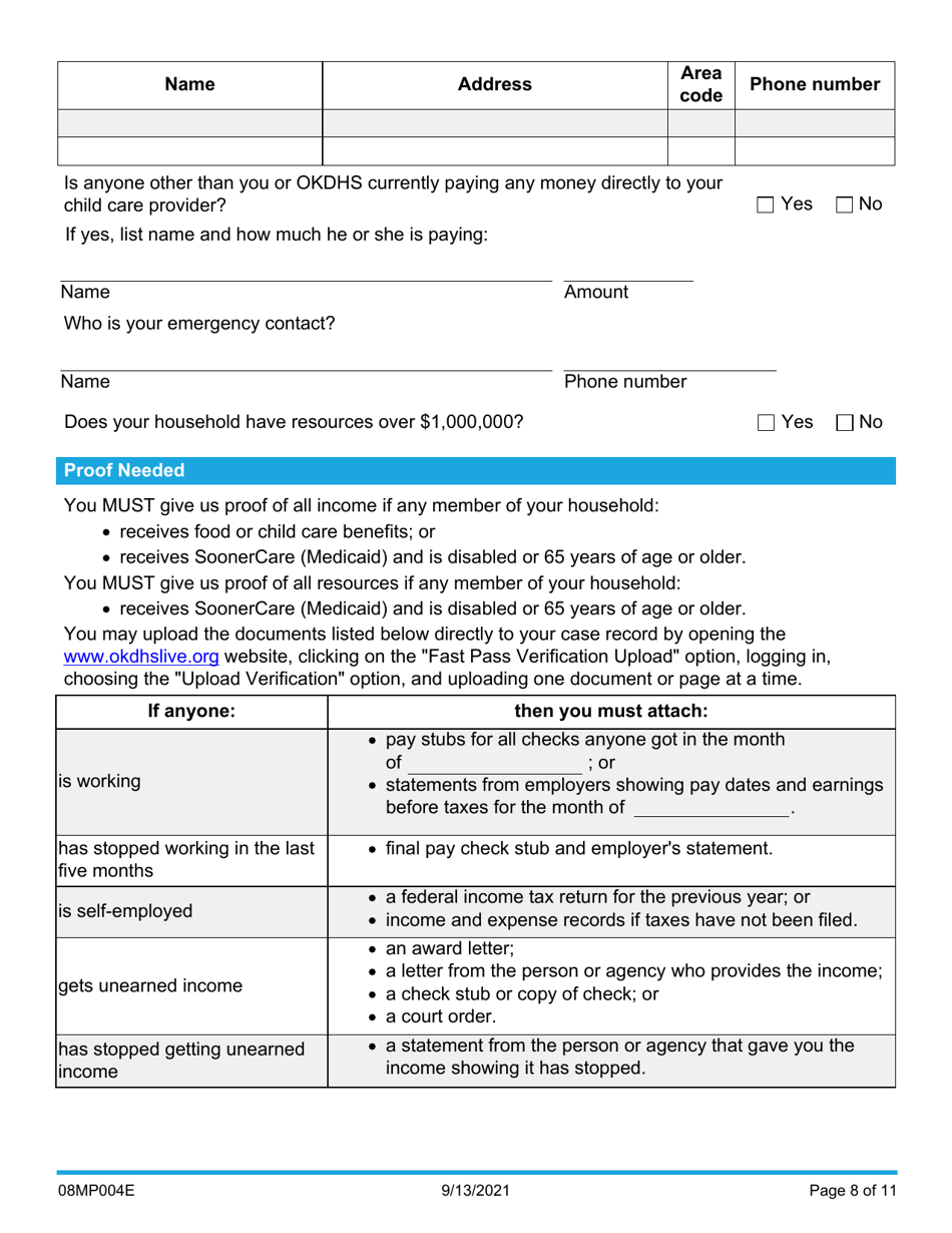 Form 08MP004E (FSS-BR-1) Renew My Benefits - Oklahoma, Page 8