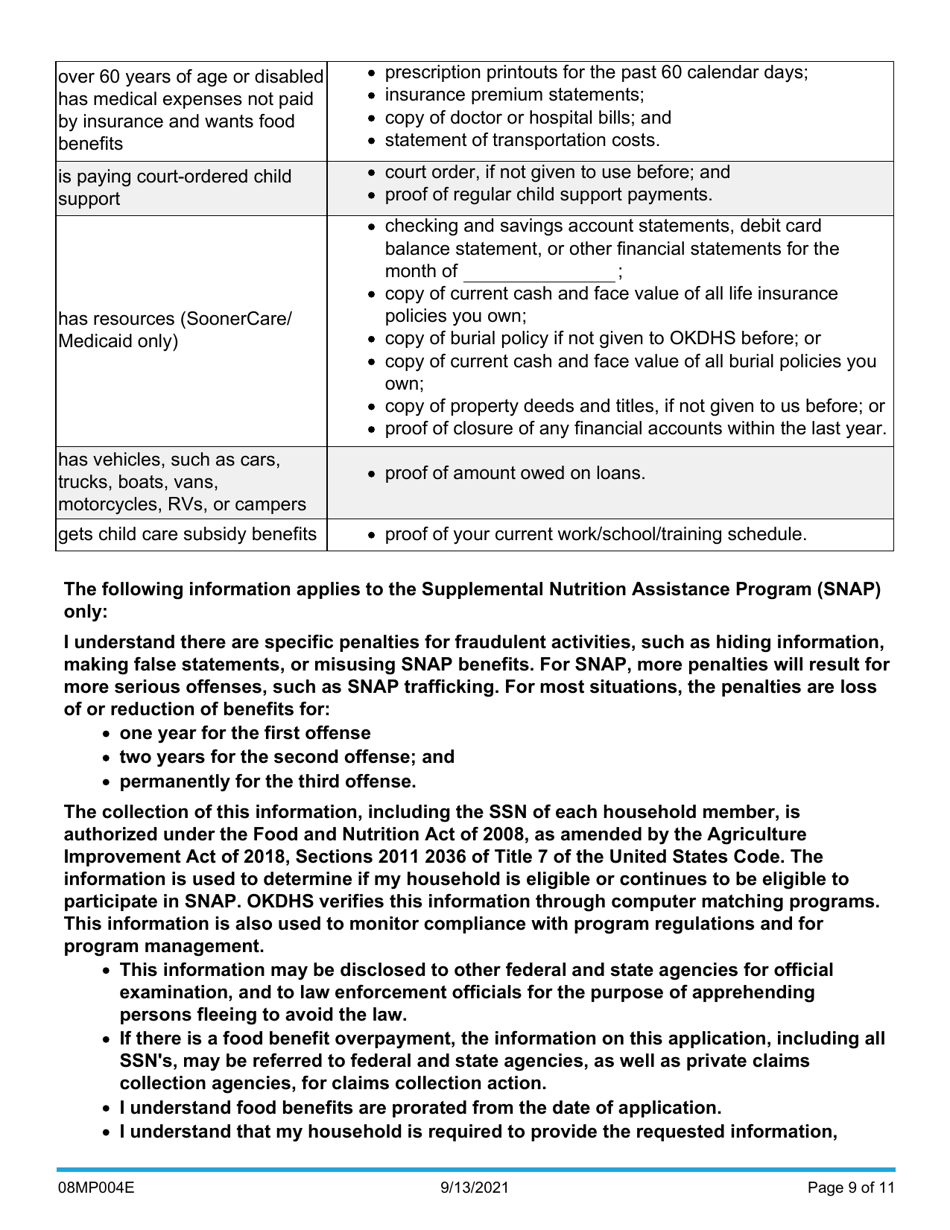 Form 08MP004E (FSS-BR-1) Renew My Benefits - Oklahoma, Page 9