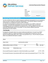 Document preview: Form 08MP008E Authorized Representative Request - Oklahoma
