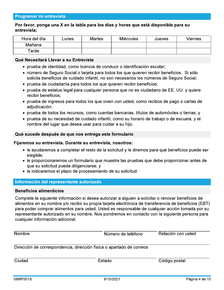 Formulario 08MP001S Solicitud De Beneficios - Oklahoma (Spanish), Page 4