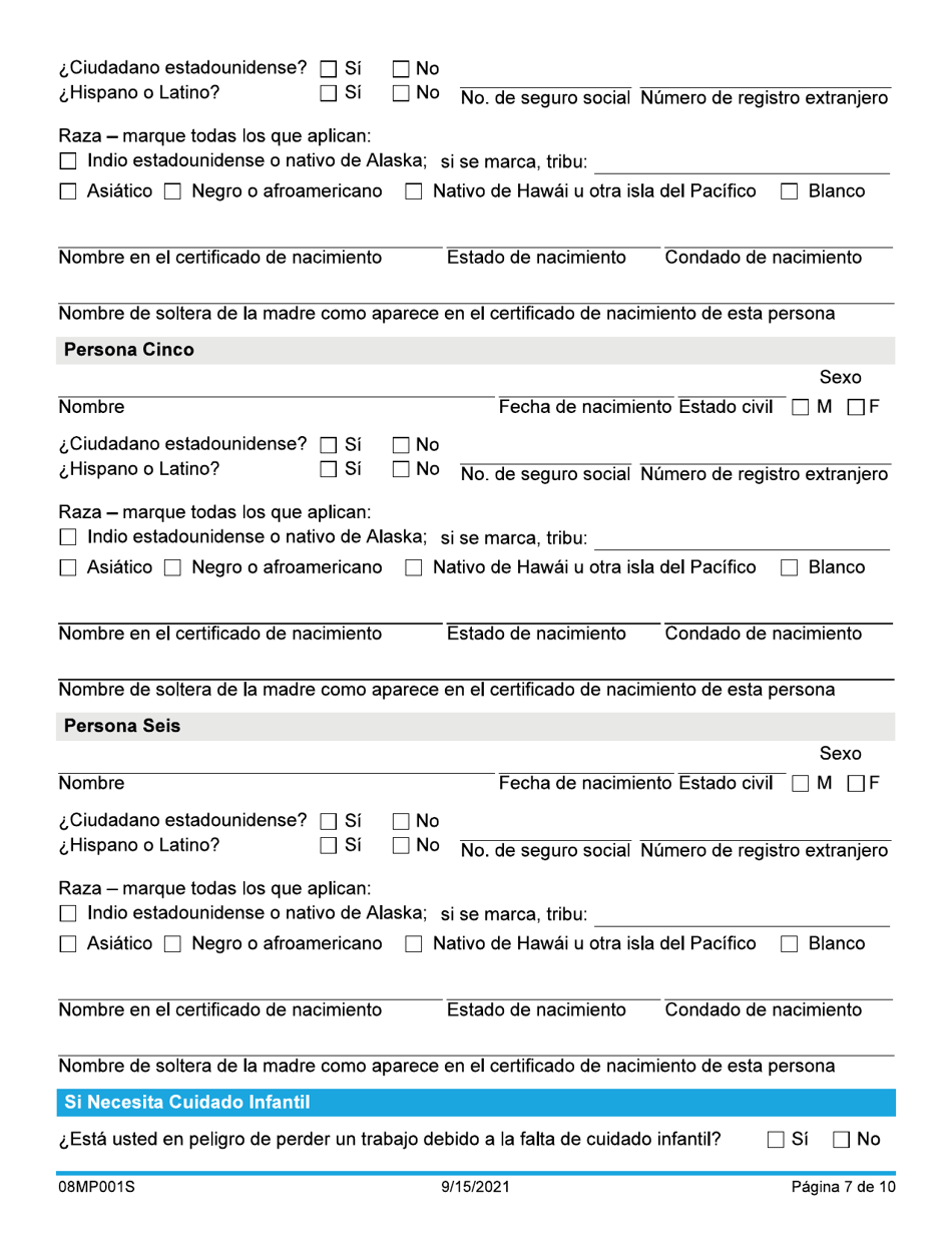 Formulario 08MP001S Solicitud De Beneficios - Oklahoma (Spanish), Page 7