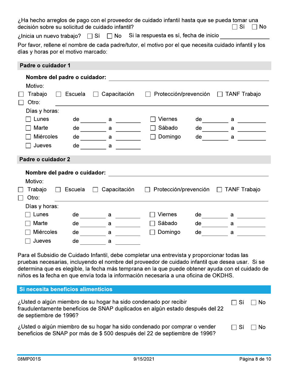 Formulario 08MP001S Solicitud De Beneficios - Oklahoma (Spanish), Page 8