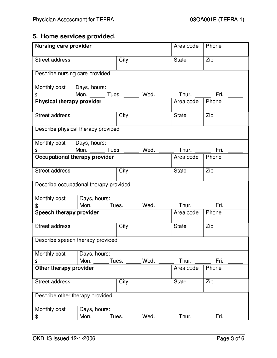 Form 08OA001E (TEFRA-1) Physician Assessment for Tefra - Oklahoma, Page 3