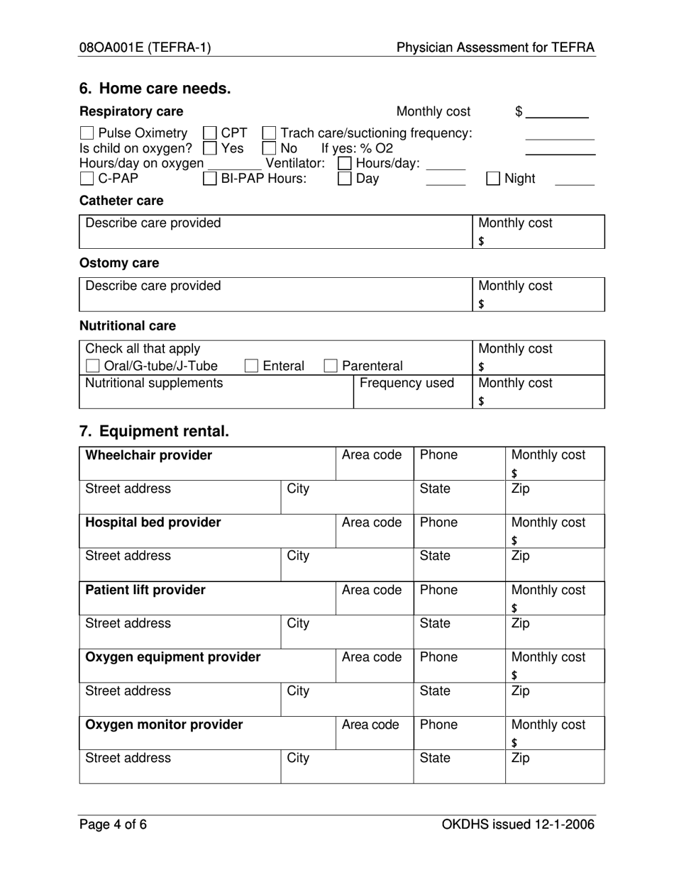 Form 08OA001E (TEFRA-1) Physician Assessment for Tefra - Oklahoma, Page 4