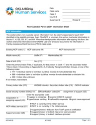 Document preview: Form 08TA001E Non-custodial Parent (Ncp) Information Sheet - Oklahoma