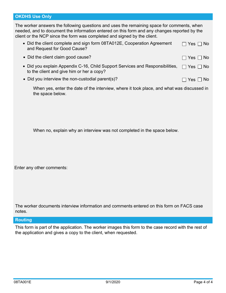 Form 08TA001E Non-custodial Parent (Ncp) Information Sheet - Oklahoma, Page 4