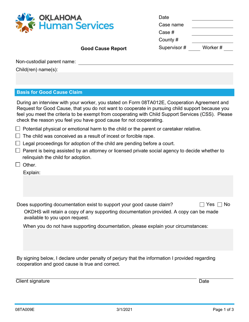 Form 08TA009E (C-15) Good Cause Report - Oklahoma, Page 1