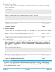 Form 08TA017E Immunization Certificate of Exemption - Oklahoma, Page 2