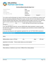 Document preview: Form 08TA018E (CM-5) Continued Medical Benefits Reply Form - Oklahoma
