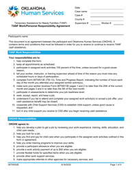 Form 08TW002E TANF Work/Personal Responsibility Agreement - Oklahoma