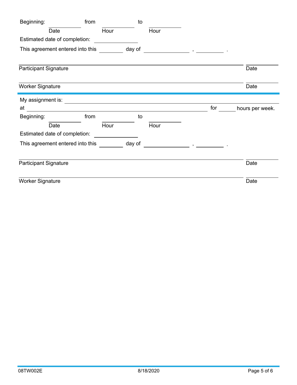 Form 08TW002E TANF Work / Personal Responsibility Agreement - Oklahoma, Page 5