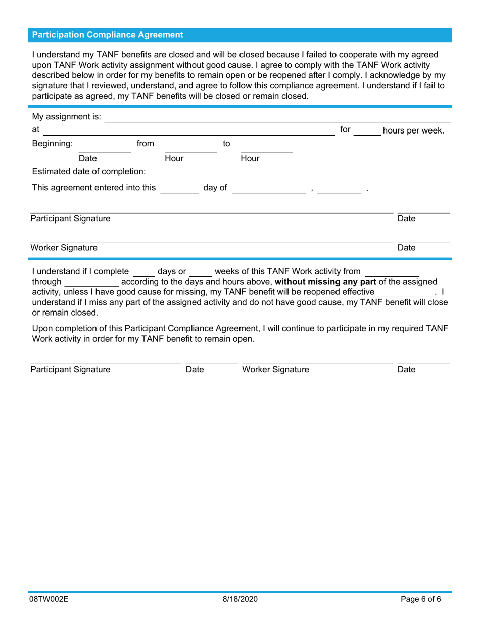 Form 08TW002E TANF Work / Personal Responsibility Agreement - Oklahoma, Page 6