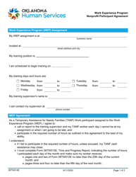 Document preview: Form 08TW014E Nonprofit Participant Agreement - Work Experience Program - Oklahoma