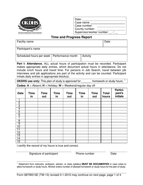 Form 08TW013E (TW-13) Time and Progress Report - Oklahoma