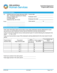 Document preview: Form 08TW018E Subsidized Employment Program (Sep) Invoice - Oklahoma