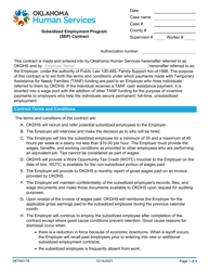 Form 08TW017E &quot;Subsidized Employment Program (Sep) Contract&quot; - Oklahoma