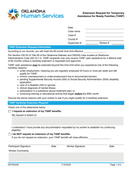 Document preview: Form 08TW024E (TW-24) Extension Request for Temporary Assistance for Needy Families (TANF) - Oklahoma