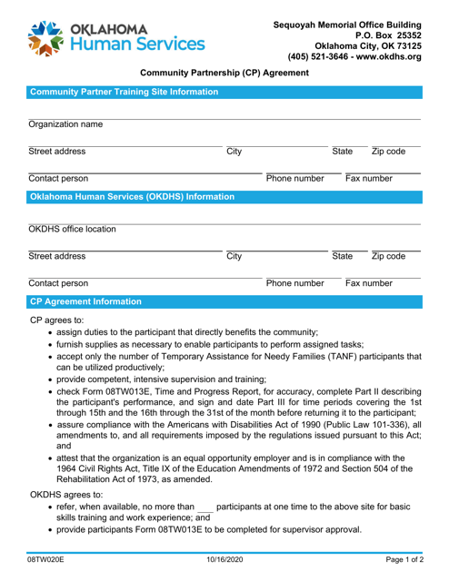 Form 08TW020E Community Partnership (Cp) Agreement - Oklahoma