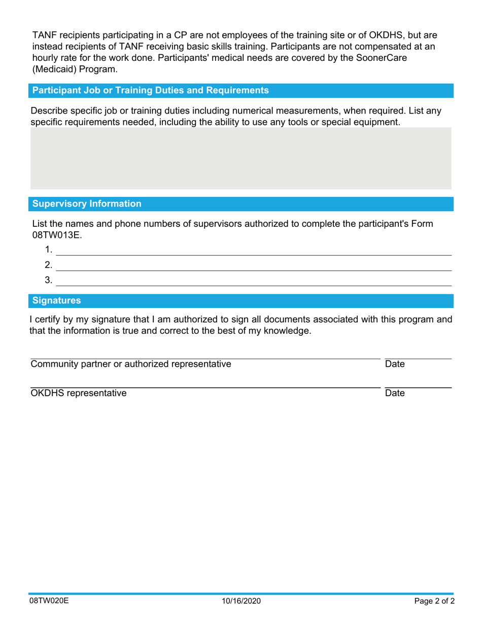 Form 08TW020E Community Partnership (Cp) Agreement - Oklahoma, Page 2