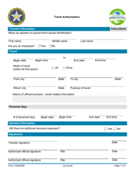 Form 10AD002E Travel Authorization - Oklahoma