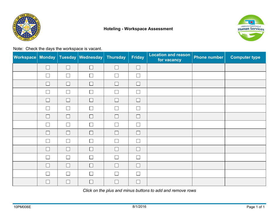 Form 10PM006E Hoteling - Workspace Assessment - Oklahoma, Page 1