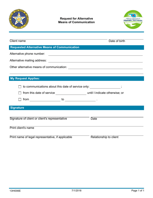 Form 13HI006E (HIPAA-006; 08HI006E) Request for Alternative Means of Communication - Oklahoma