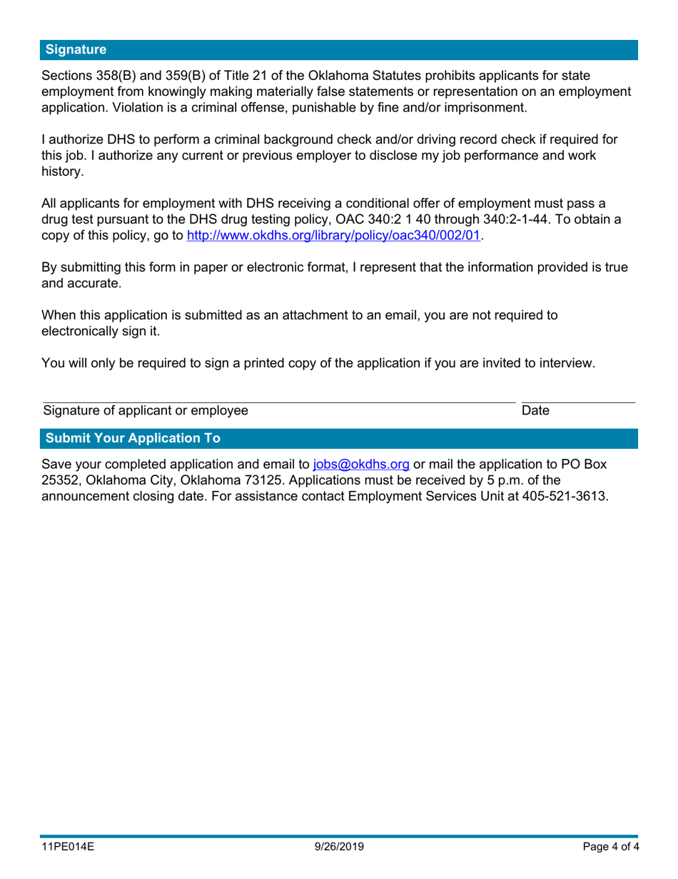 Form 11PE014E Application for Temporary Employment (999) - Oklahoma, Page 4