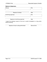 Form 11PE094E (P-94) Reasonable Suspicion Checklist - Oklahoma, Page 2