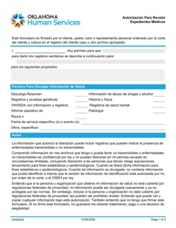 Document preview: Formulario 13HI003S (08HI003S; HIPAA-3; HIPAA-3-SV) Autorizacion Para Revelar Expedientes Medicos - Oklahoma (Spanish)