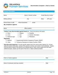 Document preview: Form 14CR001E (OCR-1) Discrimination Complaint - Client or Vendor - Oklahoma