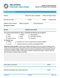 Document preview: Formulario 14CR001S Queja Por Discriminacion, Cliente O Proveedor Favor De Escribir - Oklahoma (Spanish)