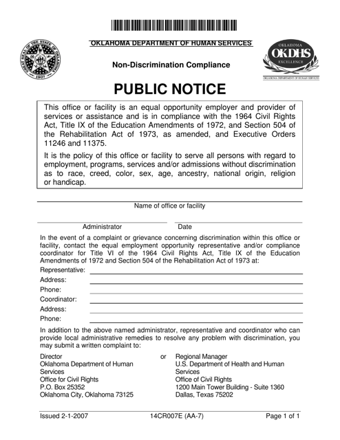 Form 14CR007E (AA-7) Non-discrimination Compliance - Oklahoma