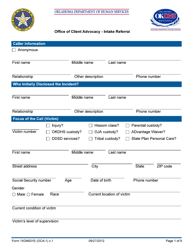 Document preview: Form 15GN001E (OCA-1) Intake Referral - Office of Client Advocacy - Oklahoma