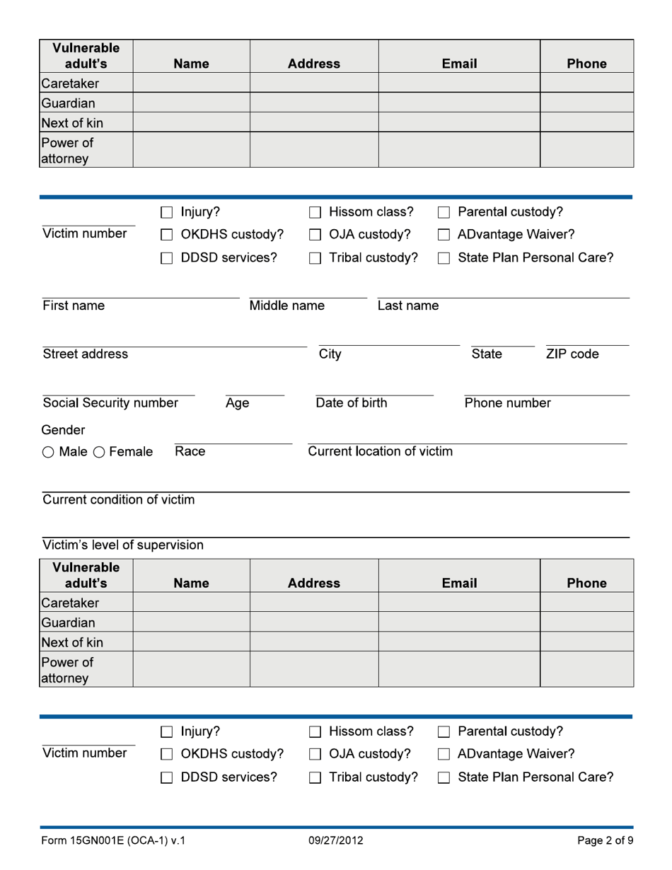 Form 15GN001E (OCA-1) Intake Referral - Office of Client Advocacy - Oklahoma, Page 2
