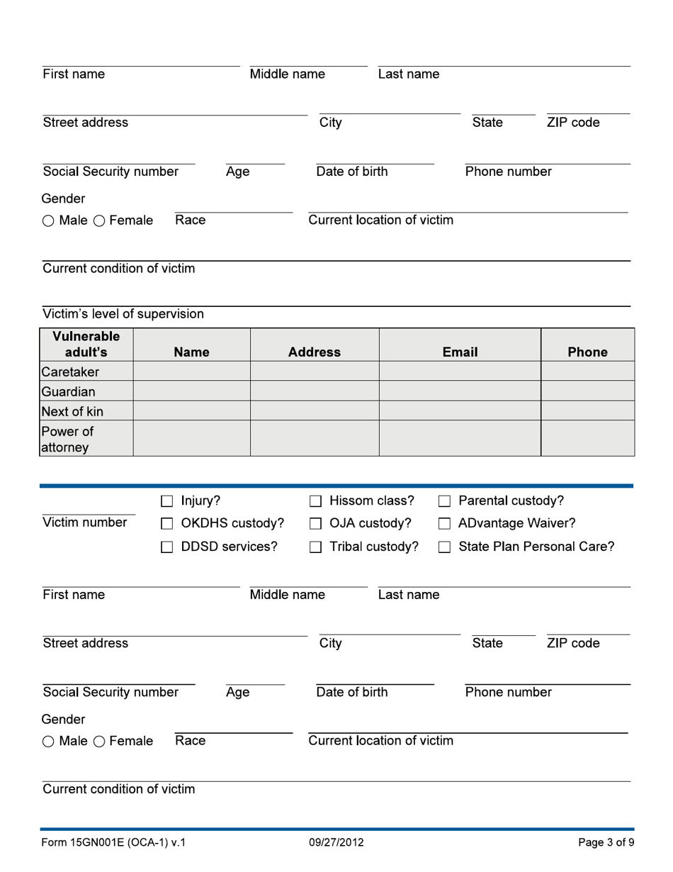 Form 15GN001E (OCA-1) Intake Referral - Office of Client Advocacy - Oklahoma, Page 3