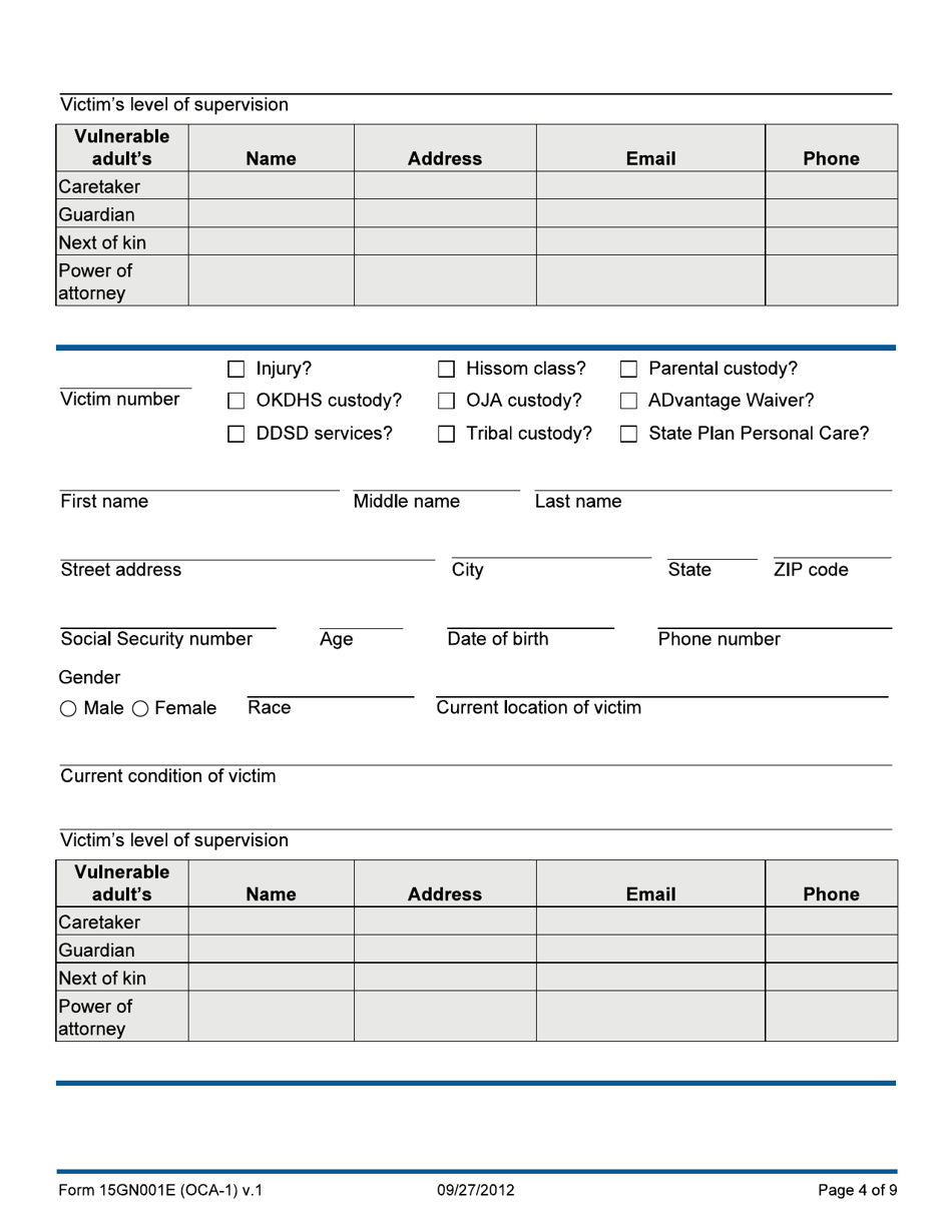 Form 15GN001E (OCA-1) Intake Referral - Office of Client Advocacy - Oklahoma, Page 4