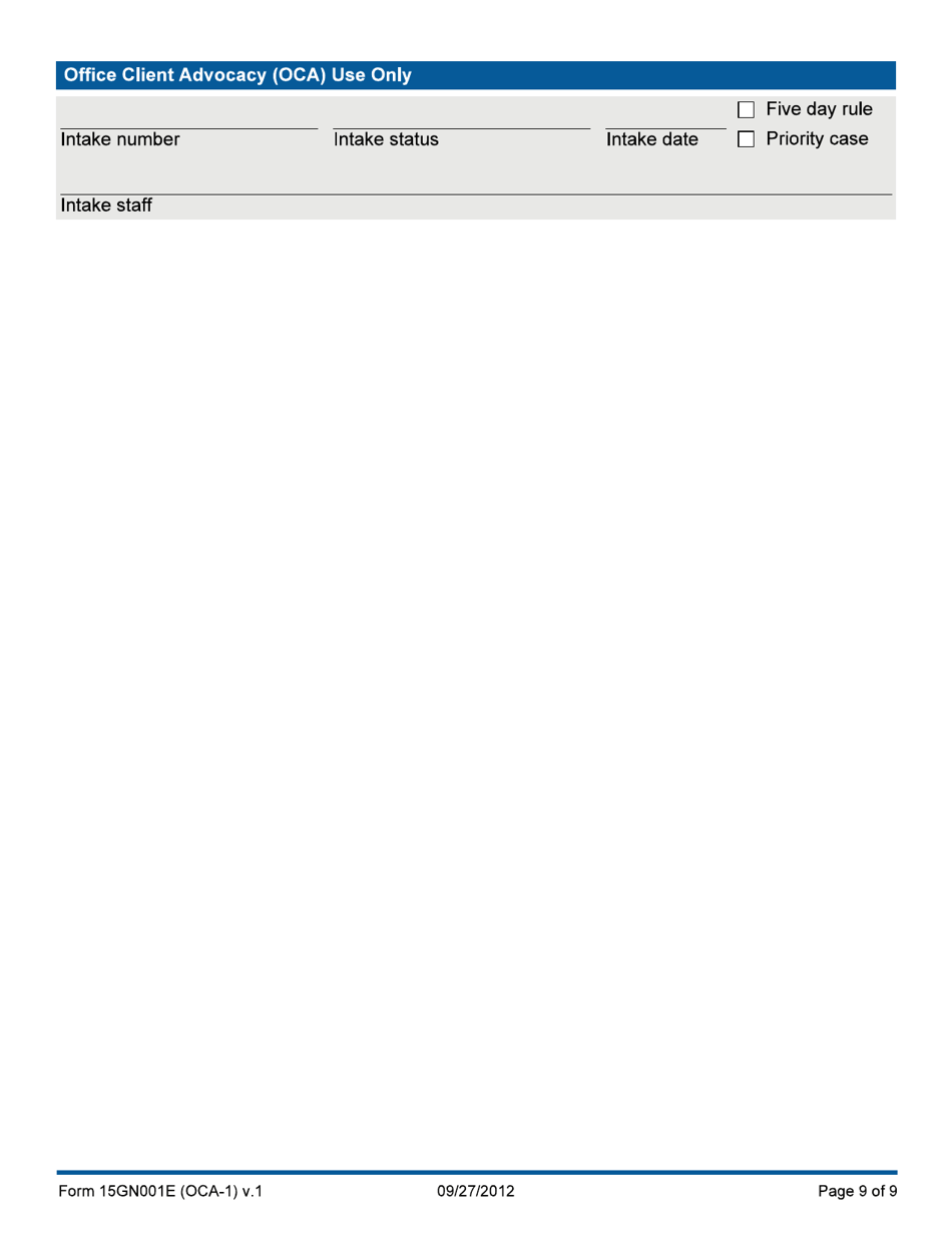 Form 15GN001E (OCA-1) Intake Referral - Office of Client Advocacy - Oklahoma, Page 9