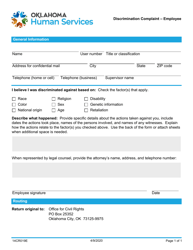 Document preview: Form 14CR019E (P-19) Discrimination Complaint - Employee - Oklahoma