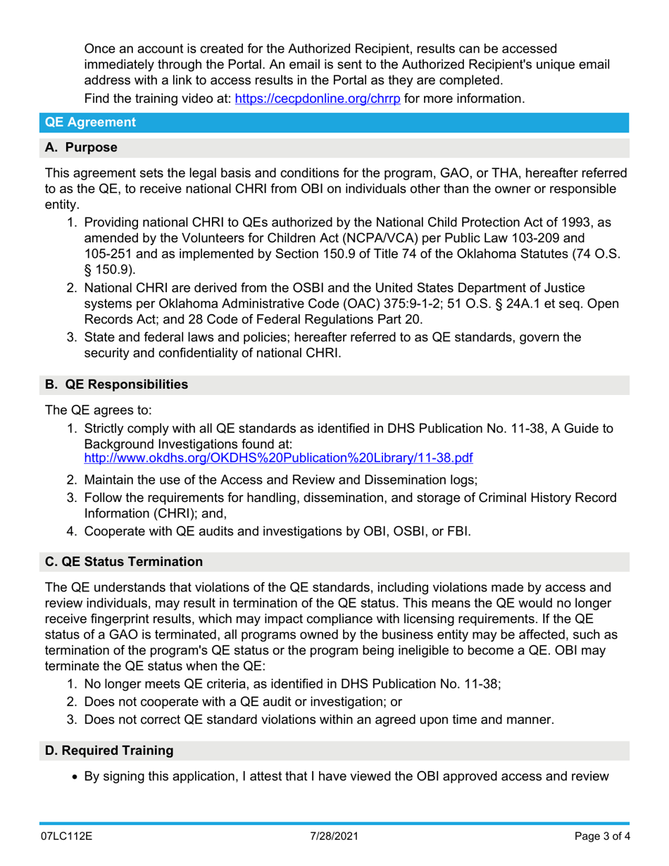 Form 07LC112E Qualified Entity Application and Agreement - Oklahoma, Page 3