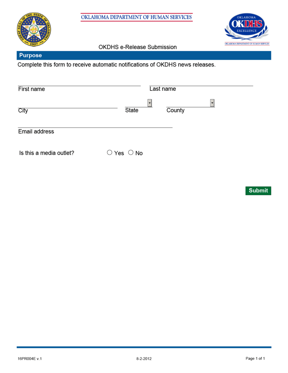 Form 16PR004E Okdhs E-Release Submission - Oklahoma, Page 1