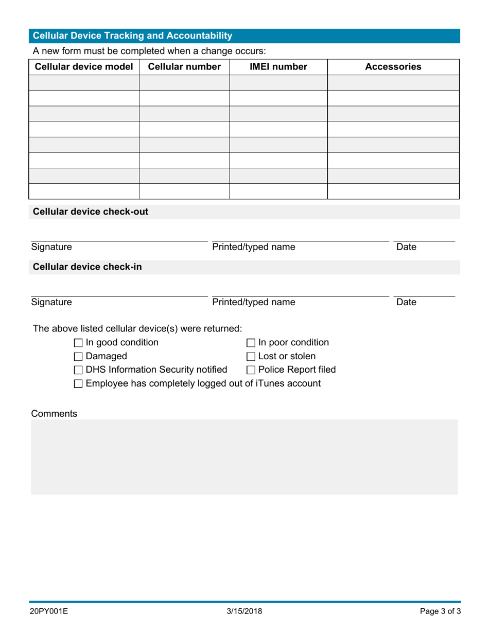 Form 20PY001E Cellular Device Usage and Accountability Agreement - Oklahoma, Page 3