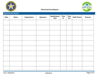 Form 19AD001E Restricted Area Register - Oklahoma, Page 2