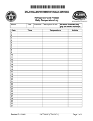 Document preview: Form 23CD002E (CDU-CC-2) Refrigerator and Freezer Daily Temperature Log - Oklahoma