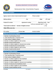 Form 23CD006E (CDU-SNP-1) Reimbursement Claim - School Nutrition Programs - Oklahoma