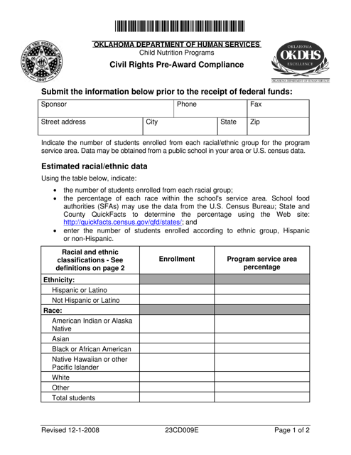 Form 23CD009E Civil Rights Pre-award Compliance - Oklahoma