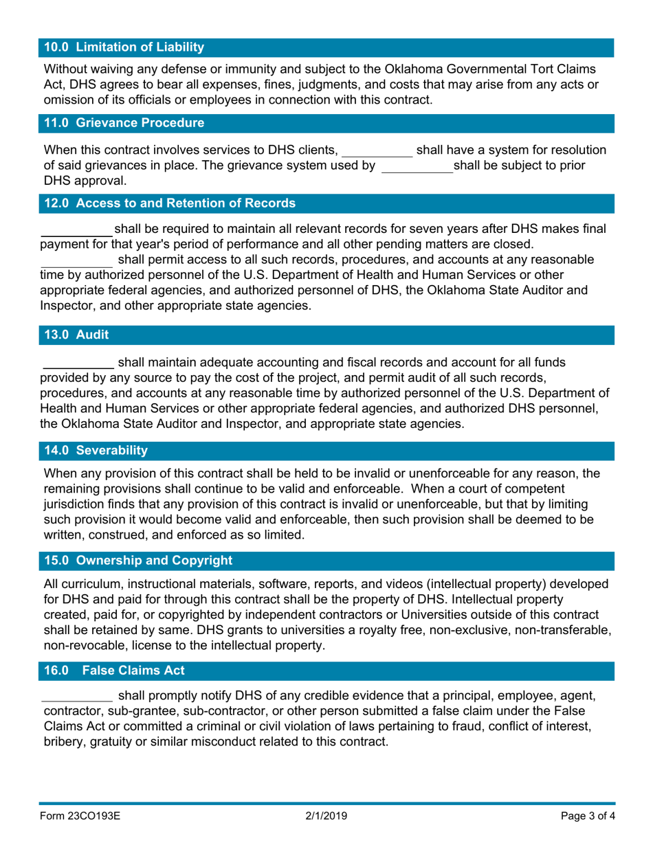 Form 23CO193E Contract for Public Agencies - Oklahoma, Page 3